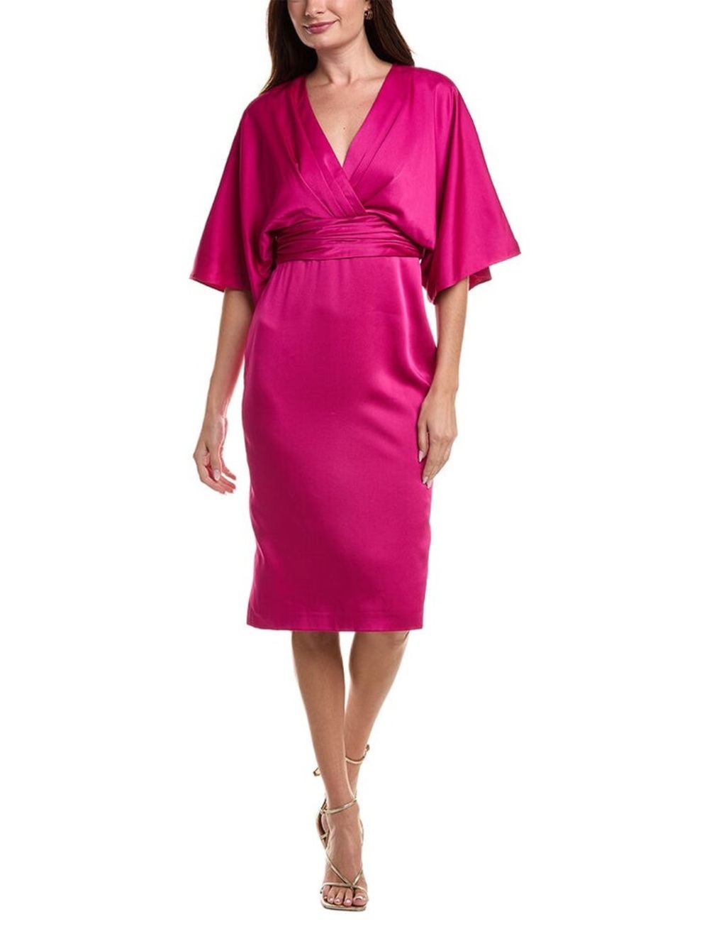 THEIA KIMONO SATIN COCKTAIL DRESS IN PINK